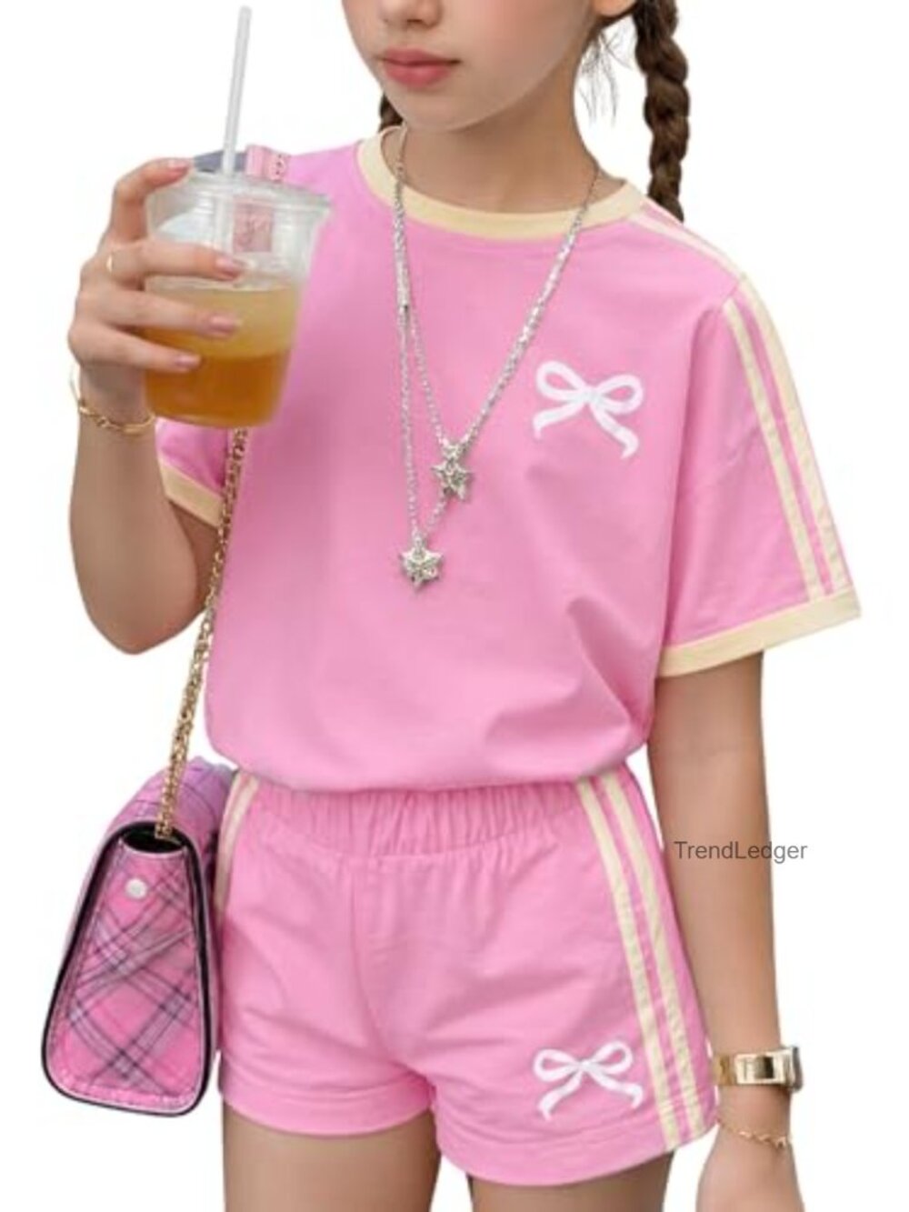 Girls 2 Piece Short Set Cotton Blend Striped Top & Shorts Casual Summer